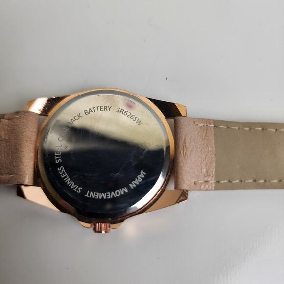 Attention Brand Ladies Round Rose Gold Colored w/ Rhinestones Wristwatch - Picture 4 of 7